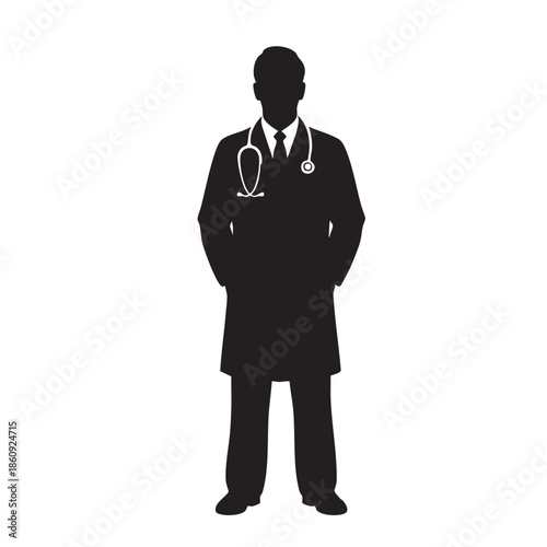 Doctor silhouette standing with stethoscope professional medical practitioner physician healthcare worker vector illustration isolated white background medicine concept