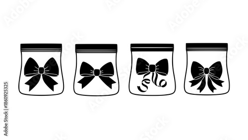 Decorative Gift Bow Set Featuring Various Ribbon Styles Stored In Individual Resealable Plastic Retail Storage Bags