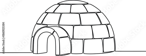 Minimalist Igloo Illustration – Single Line Continuous Outline Arctic Ice House