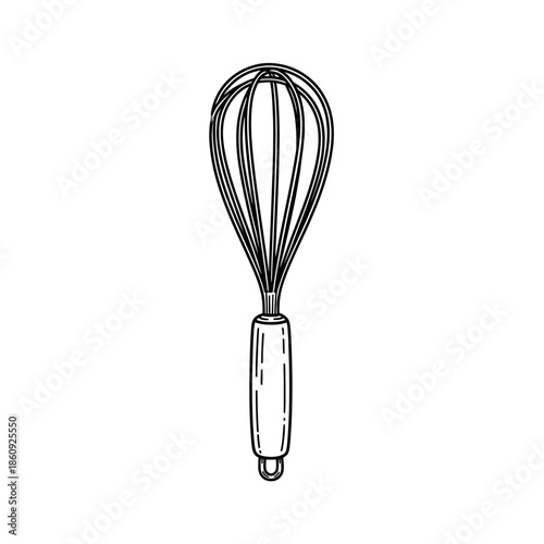 Kitchen Whisk Doodle Icon - Hand Drawn Line Art Egg Beater Utensil