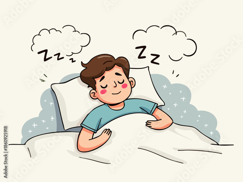 Humorous Doodle of a Man Napping with Dream Clouds and Zzzs