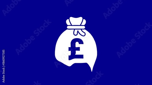 Money bag icon animation on blue background