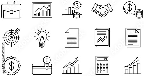 Business finance and management icons for presentations and reports