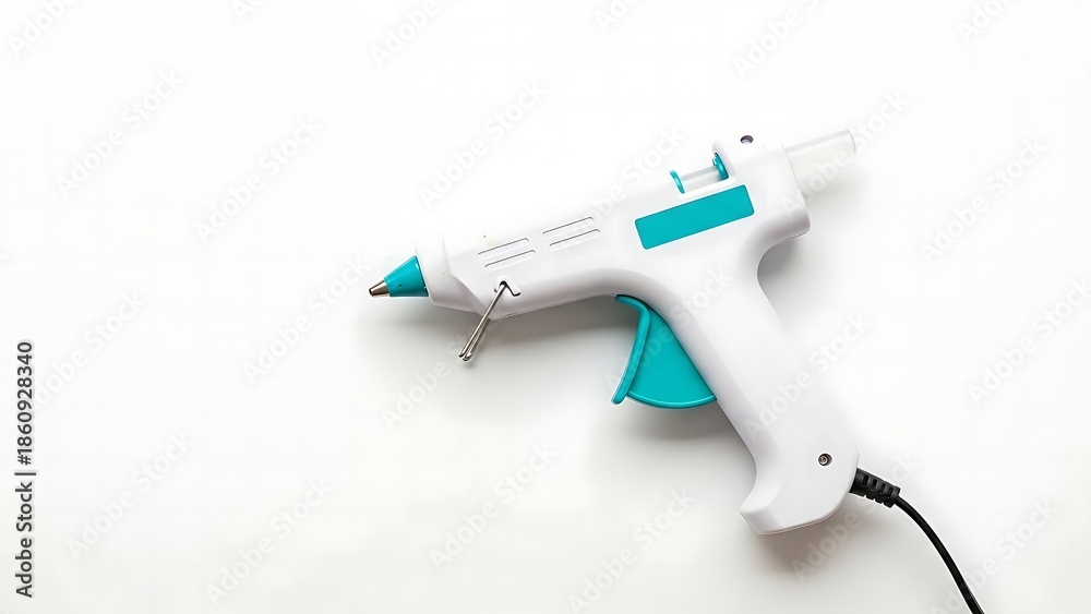 Fototapeta premium White and Blue Hot Glue Gun on White Background for Crafting and Diy Projects