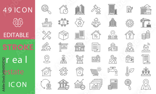Real estate vector icon set with editable outline art