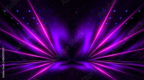 Abstract purple laser light rays futuristic stage background
