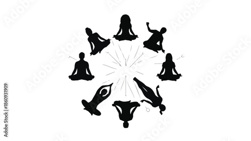 Diverse group meditating in circle, radiating peace and balance