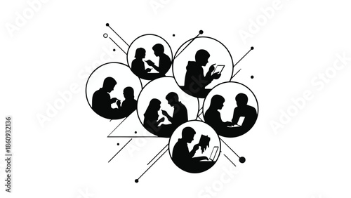 Diverse individuals connected through digital devices, representing modern communication and community.