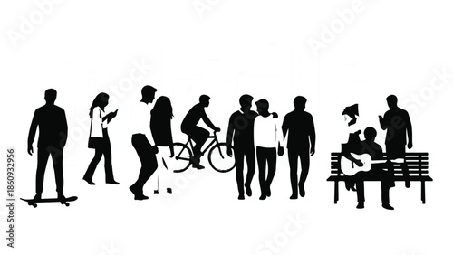 Diverse group of people enjoying outdoor activities and leisure on a bright day