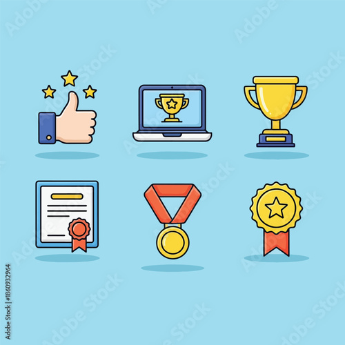 Colorful Vector Icons for Achievement Success Awards and Positive Feedback.