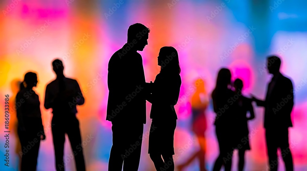 Naklejka premium Professional business networking people silhouettes in modern event environment 