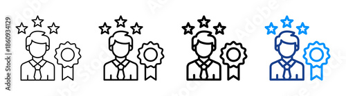 Professional Reputation Icon Different Style Outline Collection Set
