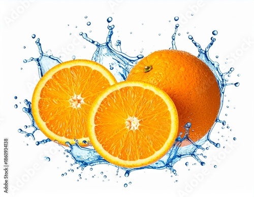 Fresh Citrus Splash with Water on White Background