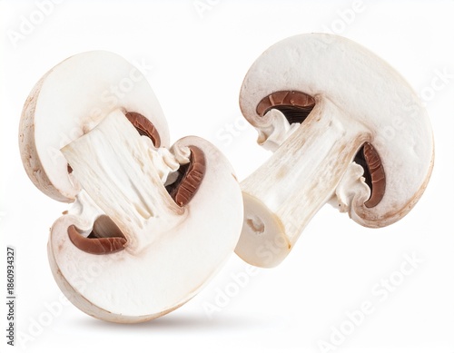Fresh Mushroom Slices Isolated on White Background