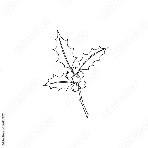 Simple line drawing of a holly sprig with berries
