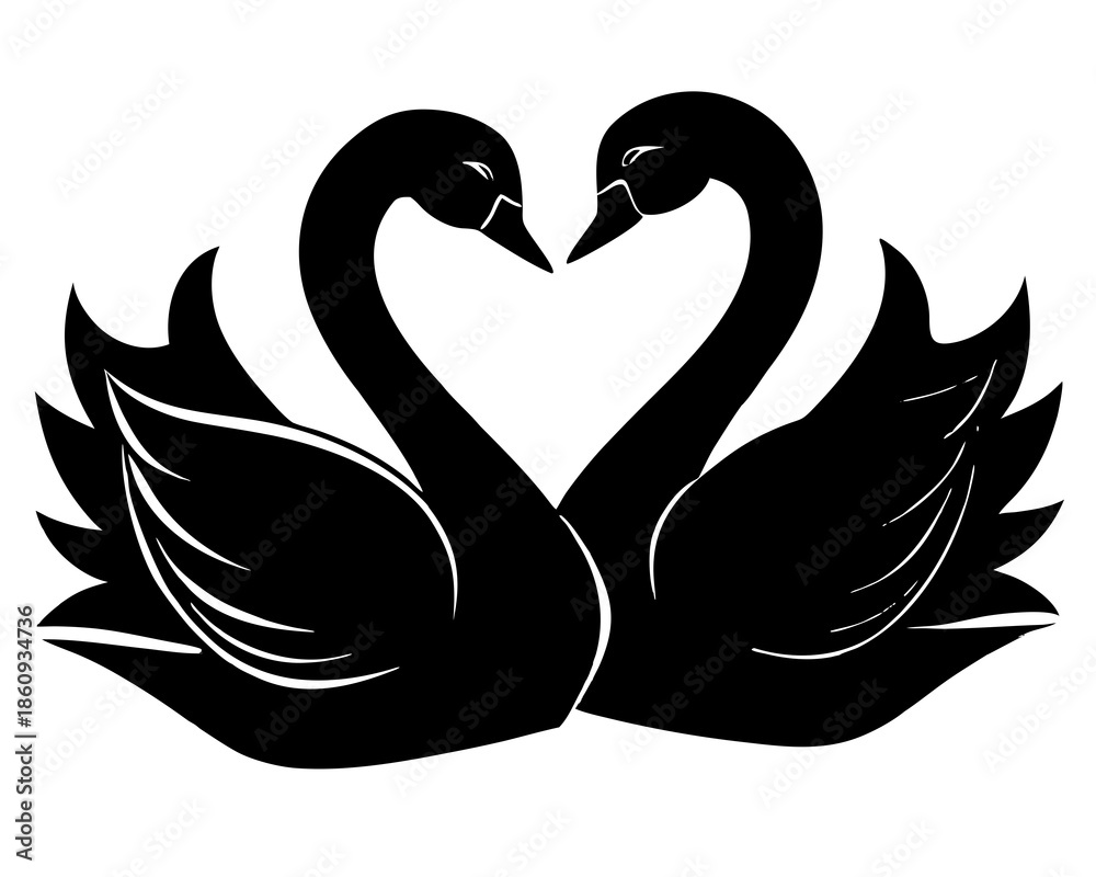 Fototapeta premium Swan couple silhouette vector illustration isolated on white background