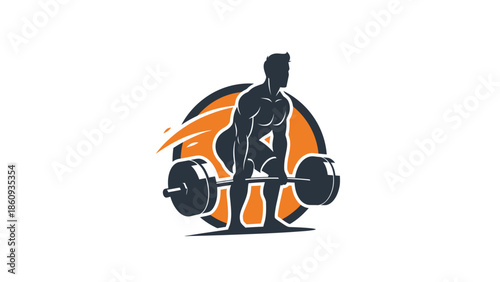 Strong Male Athlete Lifting Barbell in Dynamic Gym Workout.