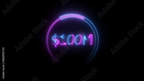 $100 Millions Glowing neon line Letter Icon illustration. $100M achievement for business Work, on black background illustration.