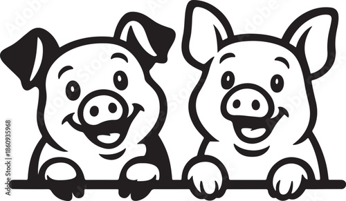 Pigs peeking clip art silhouette vector art illustration