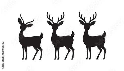black color deer set of silhouette vector illustration, solid white background