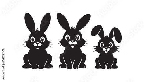 black color bunny set of silhouette vector illustration, solid white background