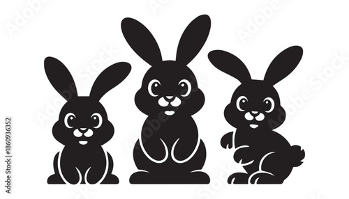 black color bunny set of silhouette vector illustration, solid white background