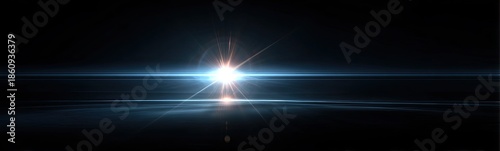 Horizontal blue light flare effect on black background
