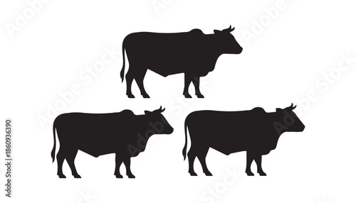 black color cow set of silhouette vector illustration, solid white background