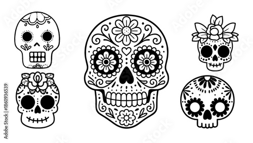 Mexican Calaverita Literaria Illustration, Indigenous Village & Posada Mexicana Scene, Dia de Muertos Flat Design
