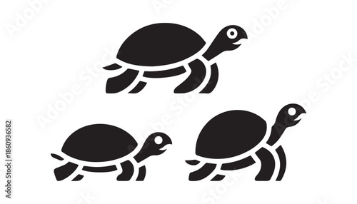 black color Turtle set of silhouette vector illustration, solid white background