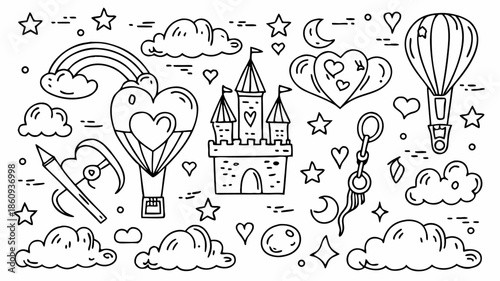 Whimsical doodle illustrations of fantasy and dreams