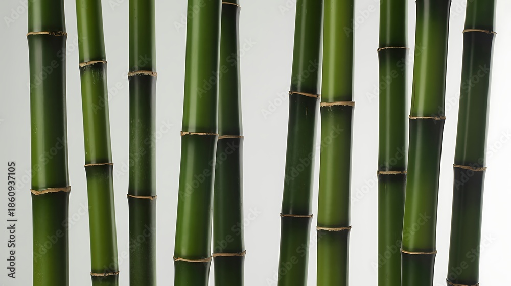 Obraz premium Minimalist photograph of thick bamboo stalks against a white background