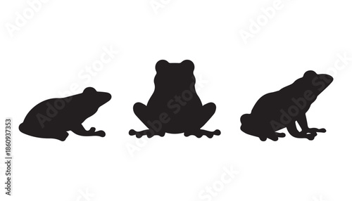 black color frog set of silhouette vector illustration, solid white background