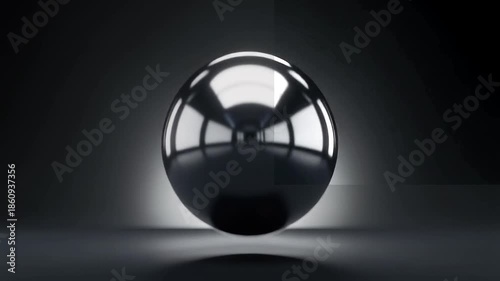 Shining Orb: A polished, metallic sphere gleams, reflecting its surroundings. The contrast of light and shadow showcases its smooth surface and reflective qualities. 
