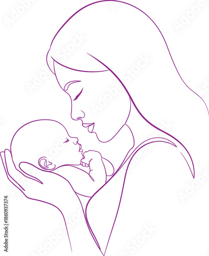 A loving mother tenderly holding her newborn baby, a beautiful depiction of maternal bond and new life