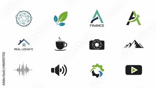 Collection of diverse logo designs featuring nature, technology, finance, and lifestyle themes.