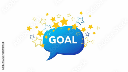 Blue Speech Bubble with the Word GOAL Surrounded by Stars.