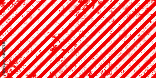 Warning sign with red and white diagonal lines. Attention, danger or caution symbol. Construction site signage, road safety notice, hazard banner, security alert shield. Vector illustration