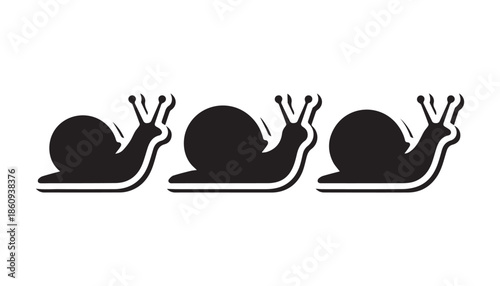 black color snail set of silhouette vector illustration, solid white background