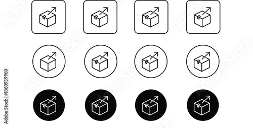 Logistics and shipping icon collection featuring cardboard box with arrow silhouettes and outlines for delivery service e-commerce tracking and commercial vector design.
