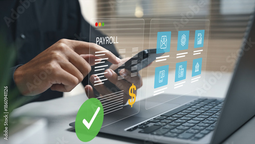 Quadro em tela Payroll management system on digital Interface, financial technology, employee salary automation, online payroll software, and digital HR solutions