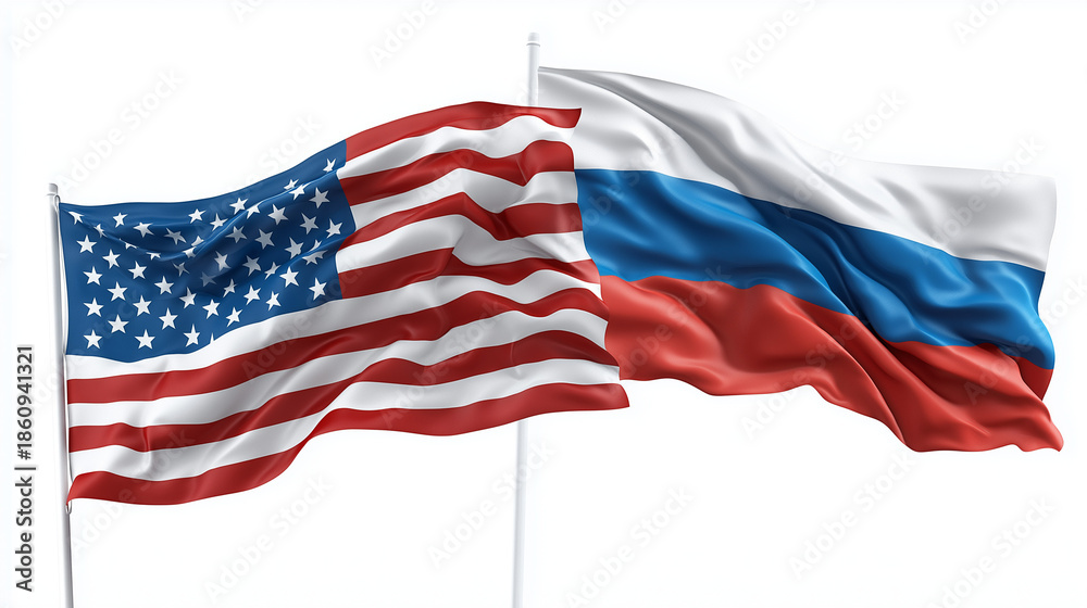 Obraz premium Flag display of united states and russia political event diplomatic relations outdoor setting side view national identity