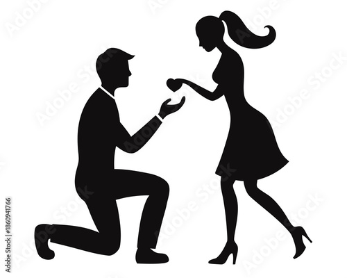 Man proposing with ring silhouette vector illustration isolated on white background