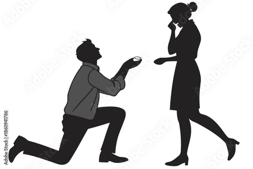Man proposing with ring silhouette vector illustration isolated on white background