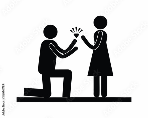 Man proposing with ring icon silhouette vector illustration isolated on white background