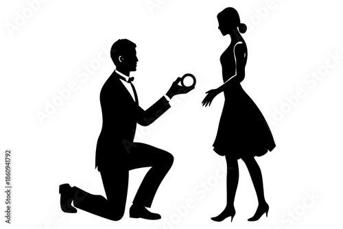 Man proposing with ring silhouette vector illustration isolated on white background