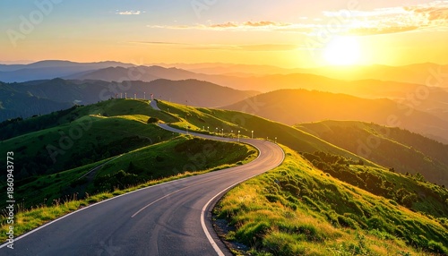 Scenic Mountain Road at Sunset - A Journey Through Natures Beauty.