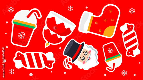 Christmas themed items with santa claus and treats