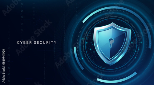 Cyber Security Technology Background with Digital Shield and Secure System Interface
