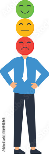 Businessman character emoji faces customer feedback satisfaction rating. Unhappy employee emotional state mood swing mental health performance review emotion scale business concept.